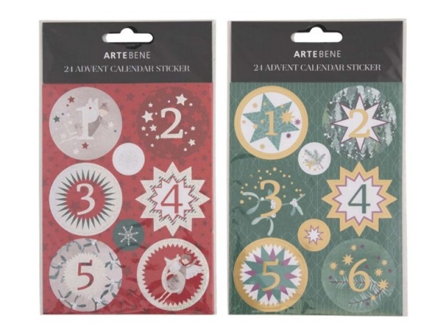 Aufkleber Artebene Adventskalender Sticker Zahlen 1-24 farbig assortie