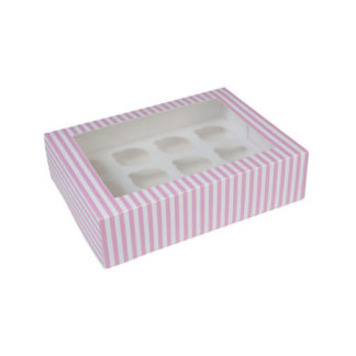 12er Cupcake Box – pink gestreift