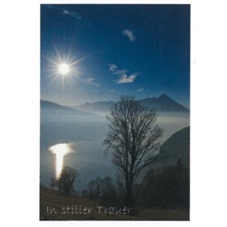 Trauerkarte Art Bula 12,2x17,5cm Seeblick mit Bergen