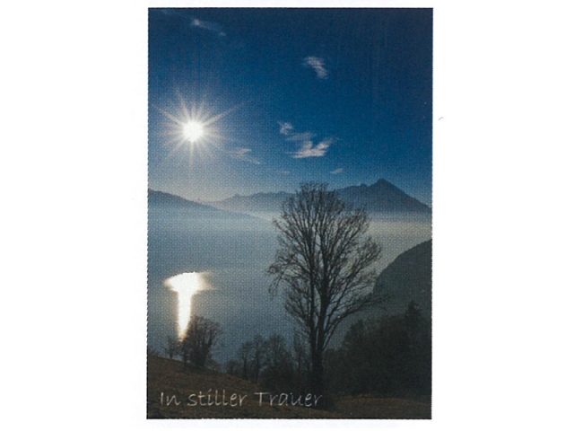 Trauerkarte Art Bula 12,2x17,5cm Seeblick mit Bergen