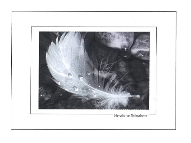 Trauerkarte Art Bula 13x18cm schwarz-weisse Feder