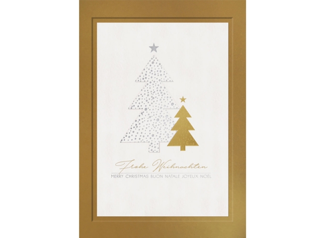 Weihnachtskarte Borer getupfte Tannen gold und silber