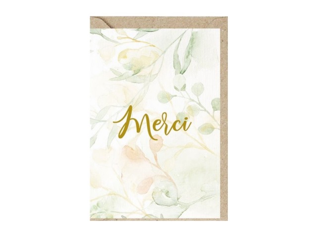 Dankeskarte Emi Grafikstudio merci, mit feinem Blumenaquarell Doppelka