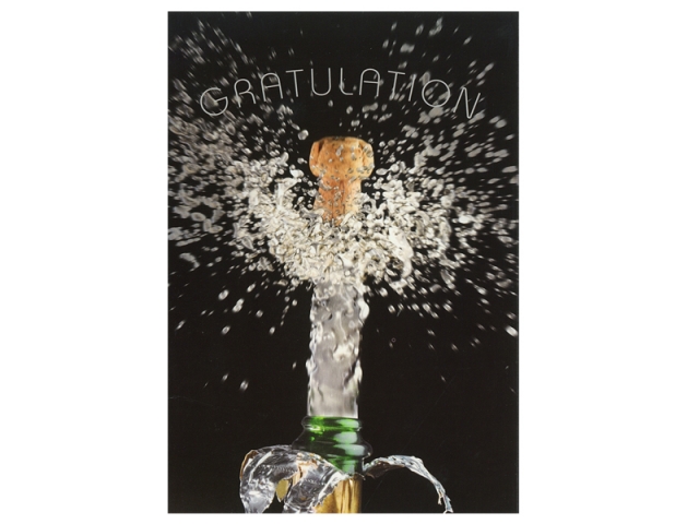 Karte ABC Gratulation schwarz 12,5x17,5cm Champagnerflasche