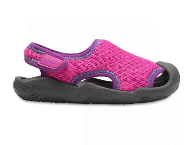 Crocs Kids Swiftwater Sandal neon magenta sl grey US J03 EU 34-35