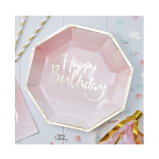 Papierteller Happy Birthday – Ombré rosé gold