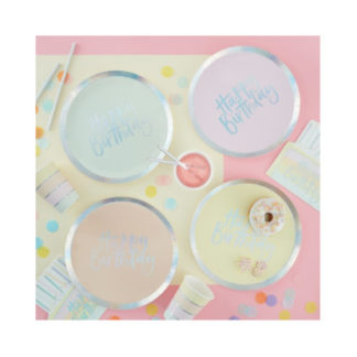 Papierteller Happy Birthday – Pastell & Silber