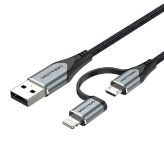 USB-C / Mikro / Lightning All in 1 Ladekabel (Farbe: 3 in 1 Grau, Länge: 1m)