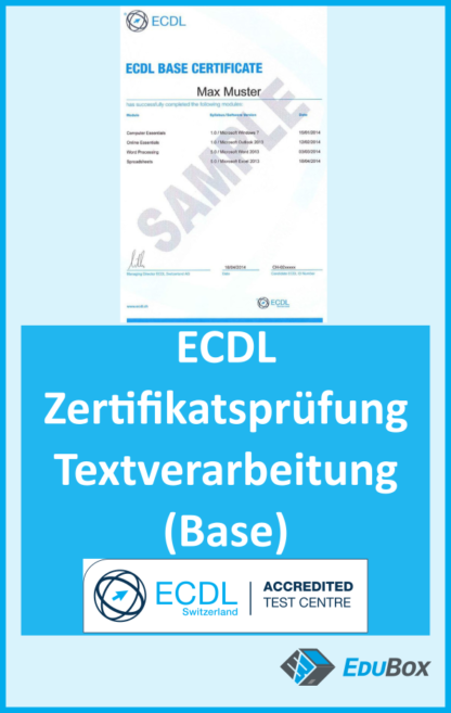 ECDL Base: Zertifikatsprüfung Textverarbeitung (Ausbildungstyp: Weiterbildung, ECDL ID vorhanden?: Ja, Prüfungsort: Zu Hause per Fernüberwachung)